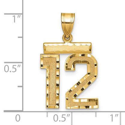 14K Gelbgold Medium Diamantgeschliffener Zahl-12-Charm