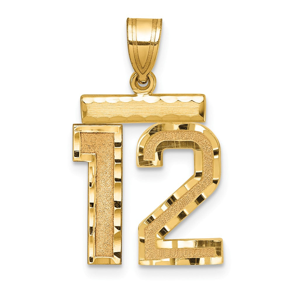14K Gelbgold Medium Diamantgeschliffener Zahl-12-Charm
