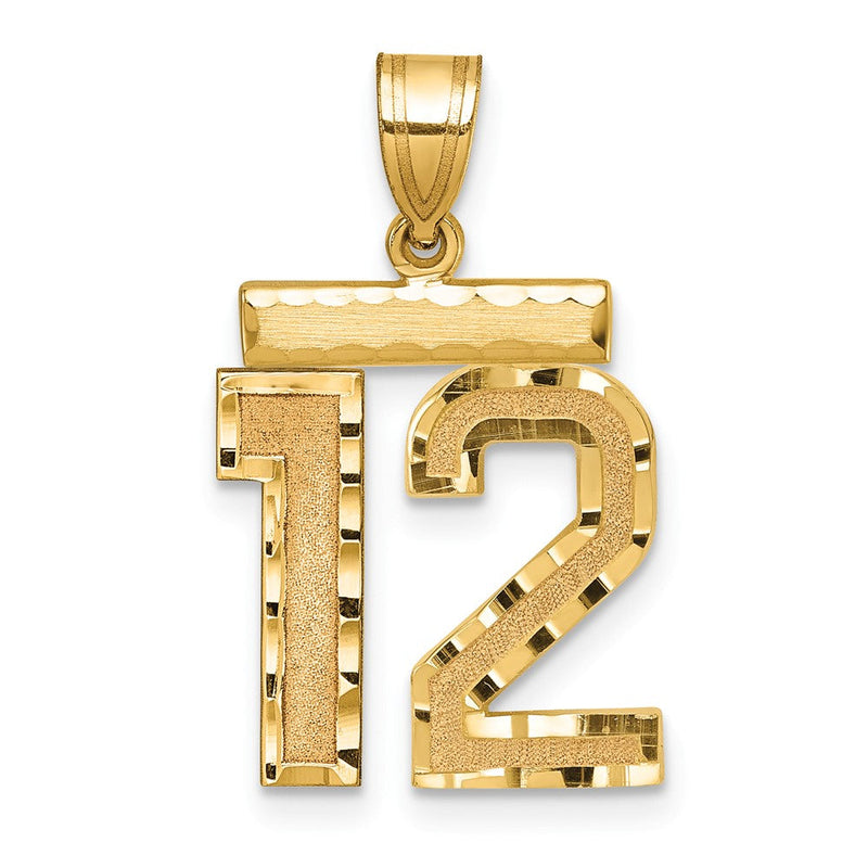14K Gelbgold Medium Diamantgeschliffener Zahl-12-Charm
