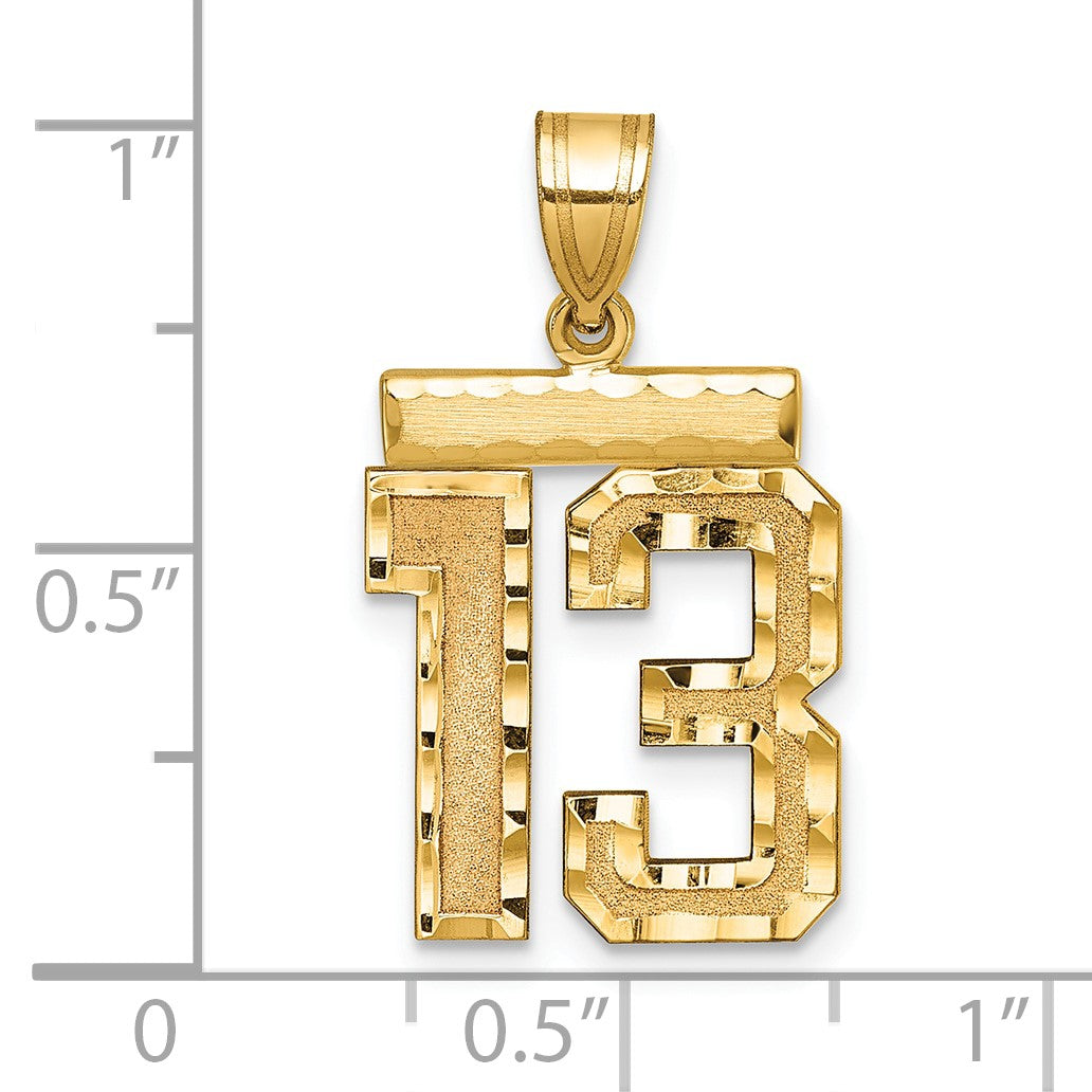 14K Gelbgold Medium Diamantgeschliffener Zahl-13-Charm