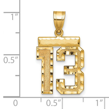 14K Gelbgold Medium Diamantgeschliffener Zahl-13-Charm