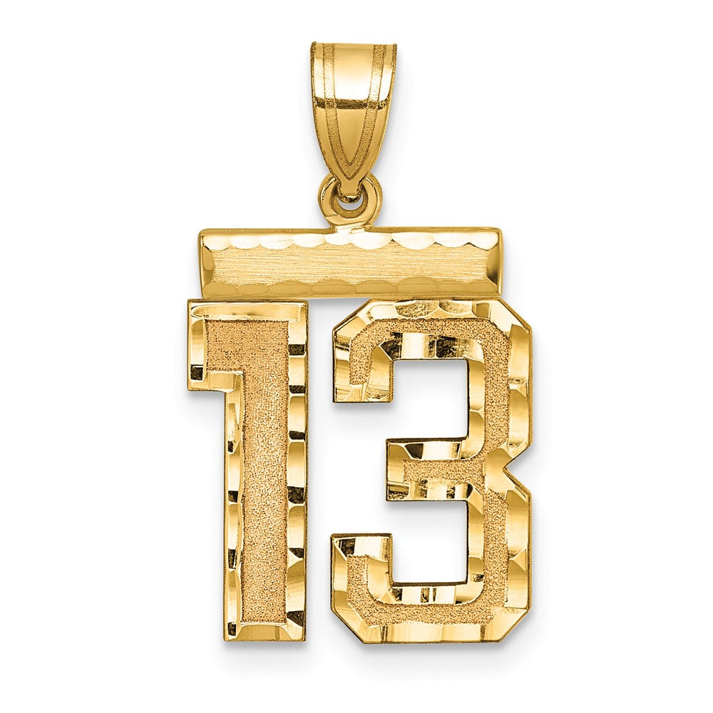 14K Gelbgold Medium Diamantgeschliffener Zahl-13-Charm