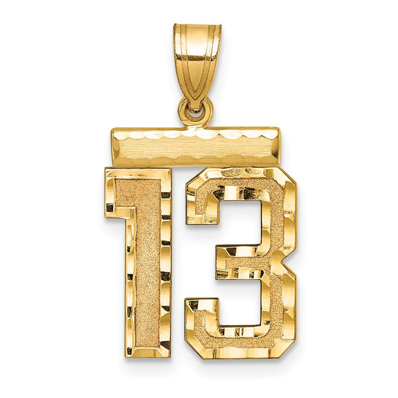 14K Gelbgold Medium Diamantgeschliffener Zahl-13-Charm