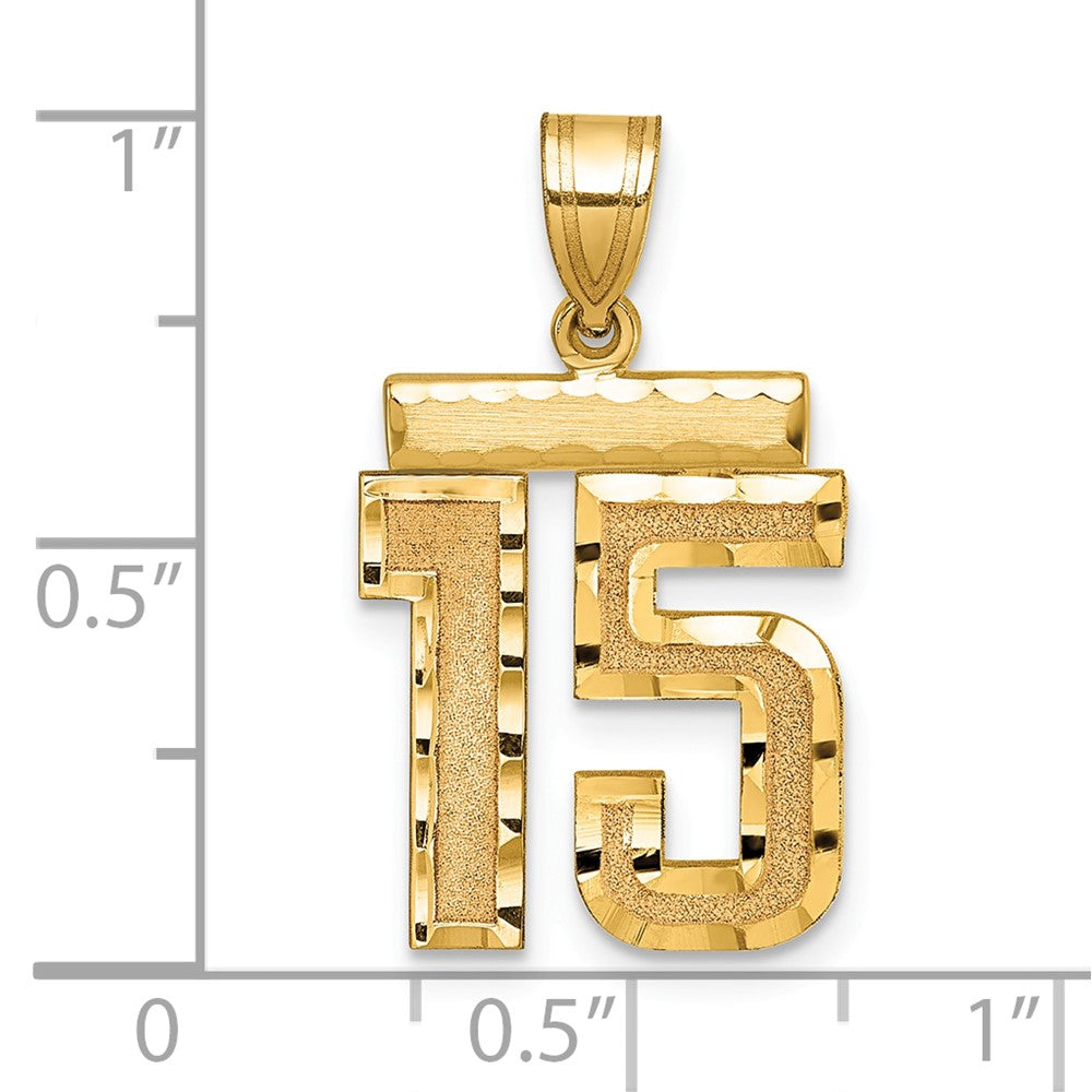 14K Gelbgold Medium Diamant-geschliffener Zahl-15-Charm