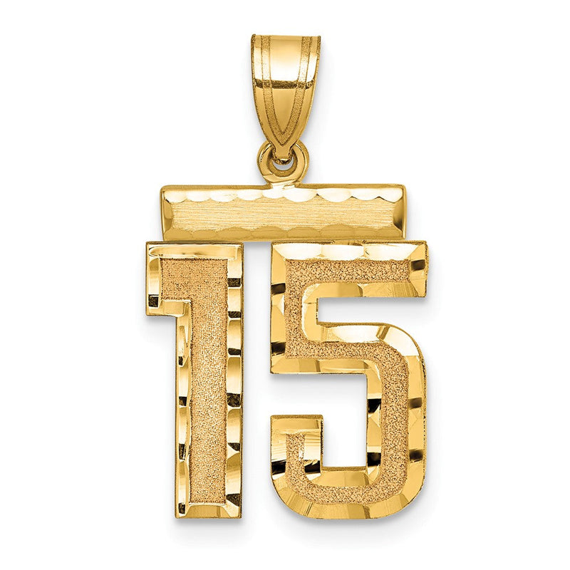 14K Gelbgold Medium Diamant-geschliffener Zahl-15-Charm