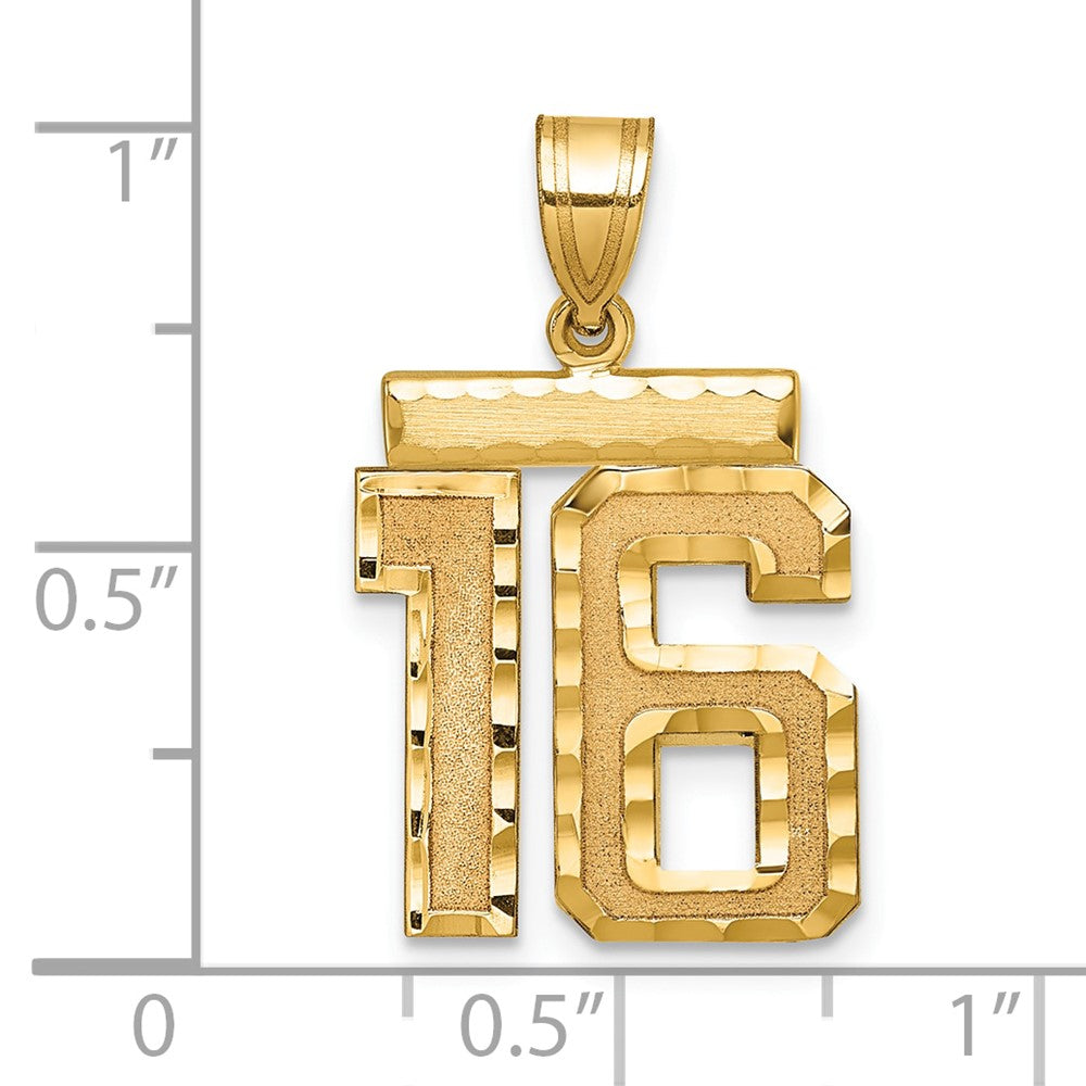 14K Gelbgold Medium Diamantgeschliffener Zahl-16-Charm