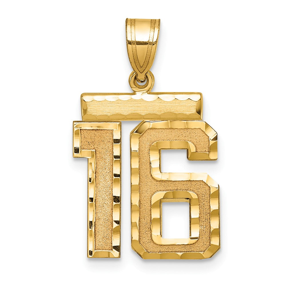14K Gelbgold Medium Diamantgeschliffener Zahl-16-Charm