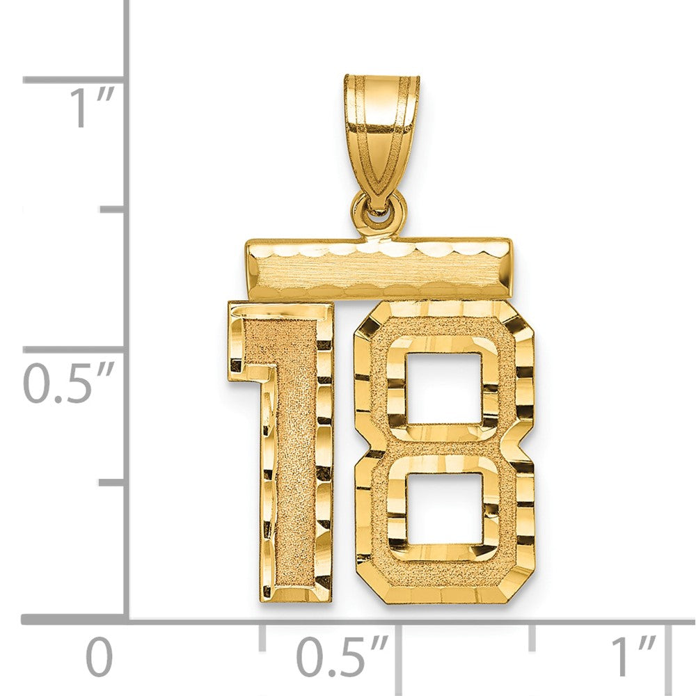 14K Gelbgold Diamantgeschliffener Zahl-18-Charm, Mittelgröße