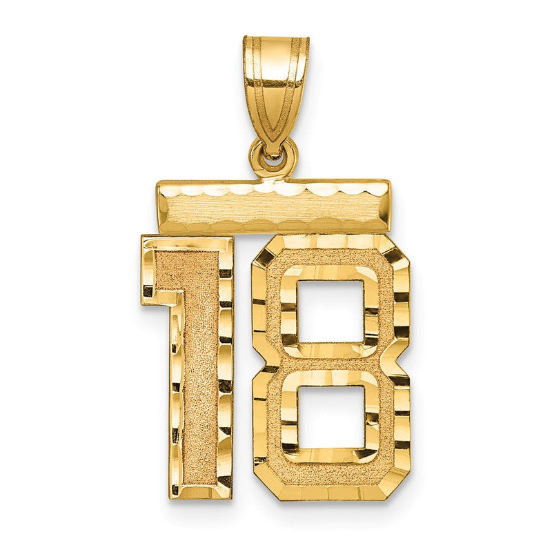 14K Gelbgold Diamantgeschliffener Zahl-18-Charm, Mittelgröße