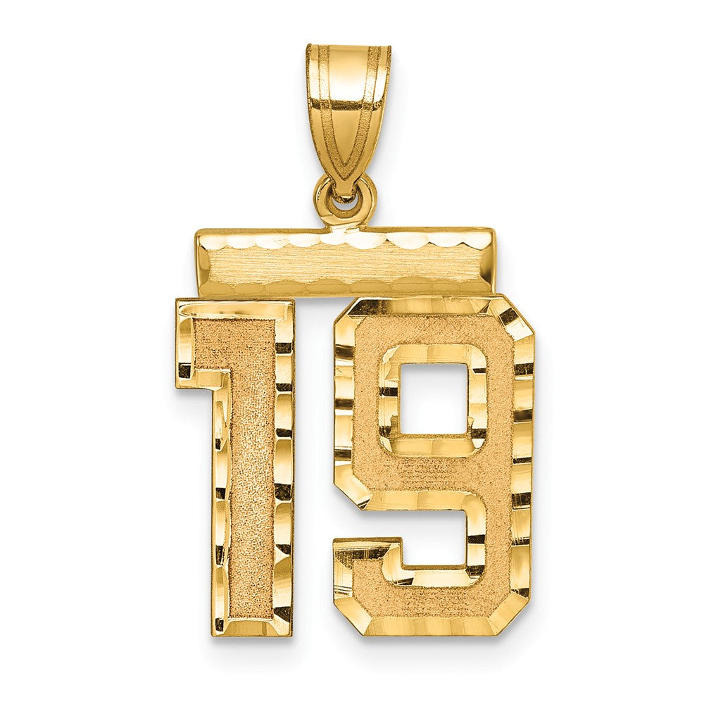 14K Gelbgold Medium Diamant-geschliffener Charm Zahl 19