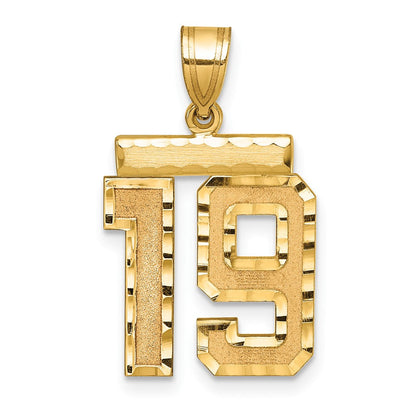 14K Gelbgold Medium Diamant-geschliffener Charm Zahl 19