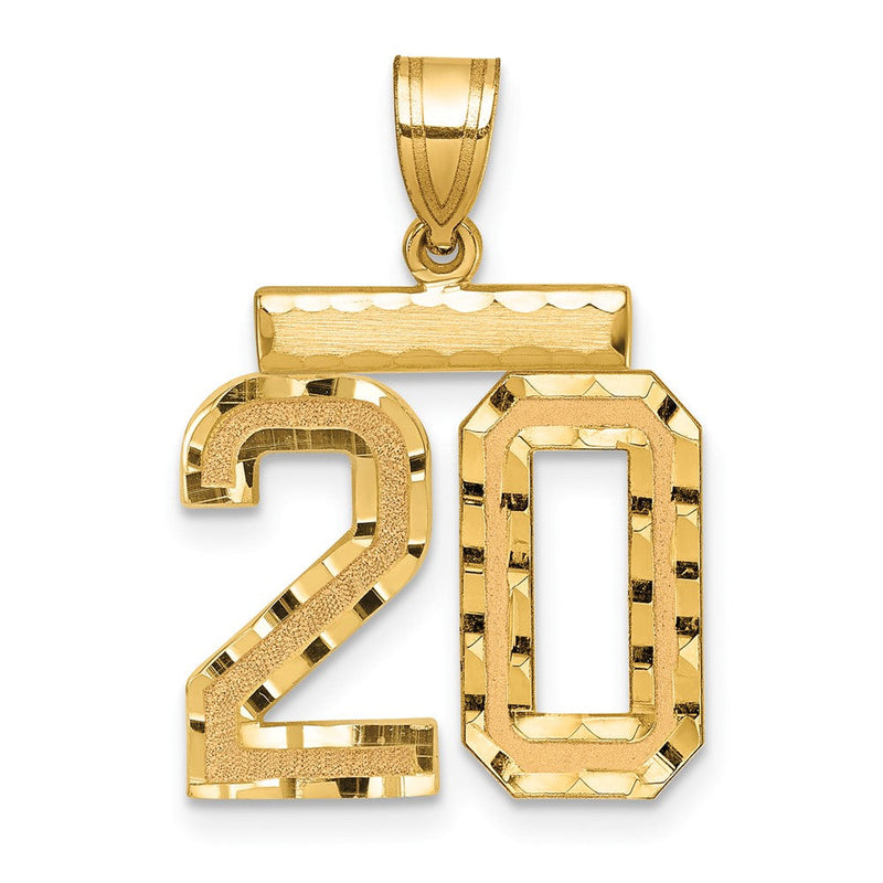 14K Gelbgold Zahl-20-Charm, mittelgroß, diamantiert