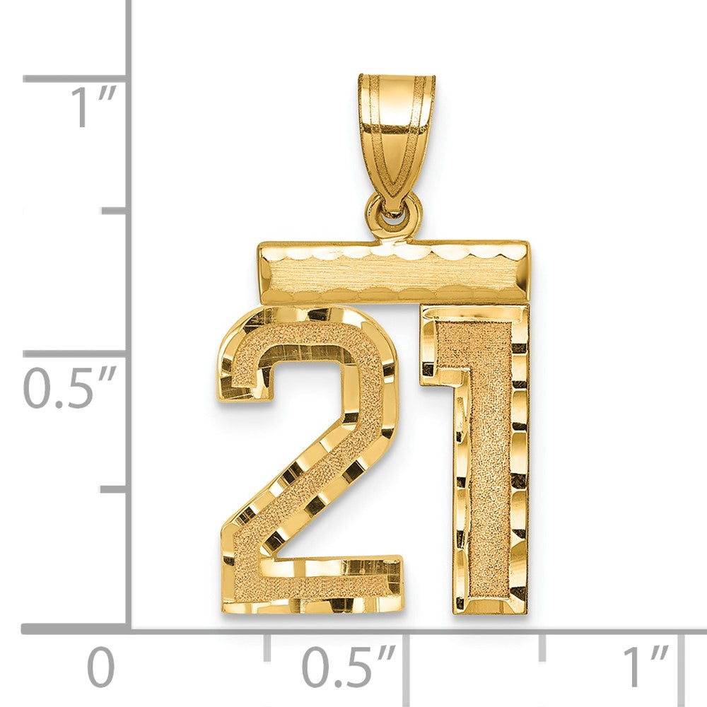 14K Gelbgold Medium Diamant-geschliffener Zahl-21-Charm