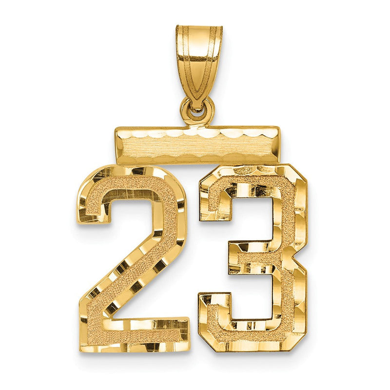 14 Karat Gelbgold Diamantgeschliffener Zahlen-Charm „23", mittelgroß