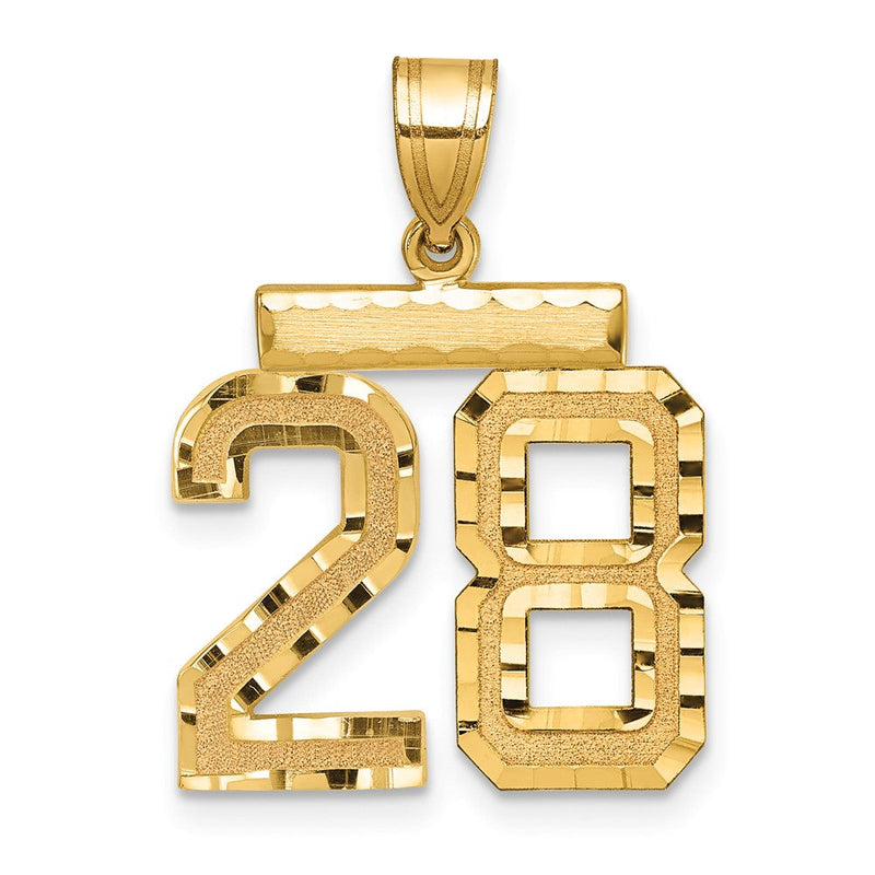 14 Karat Gelbgold Medium Diamantgeschliffener Zahl-28-Charm