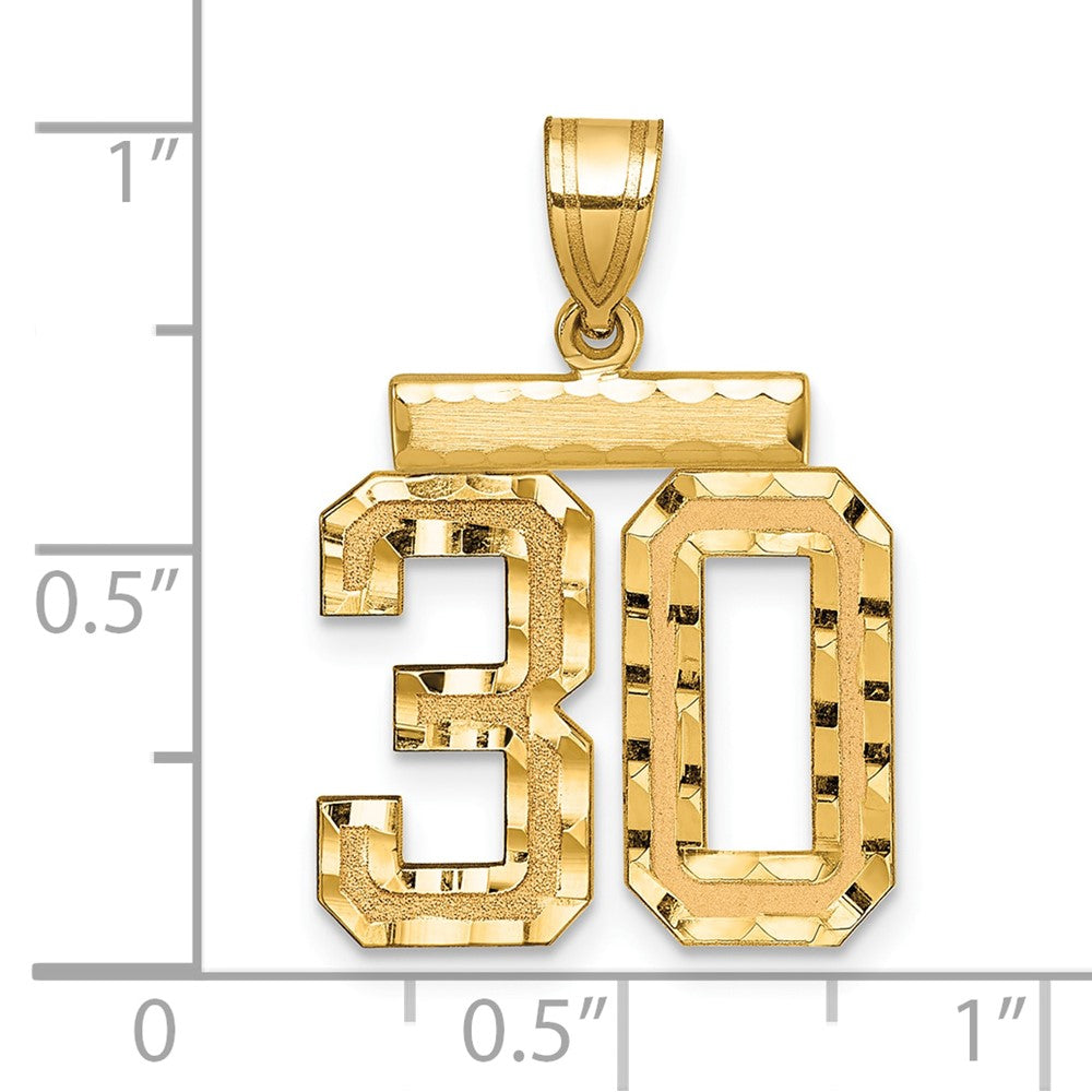 14K Gelbgold Diamantgeschliffener Zahlenanhänger "30", mittelgroß