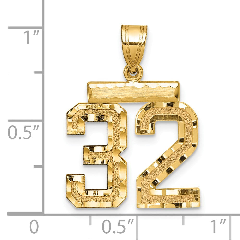 14k Gelbgold Medium Diamant-geschliffener Zahl-32-Charm