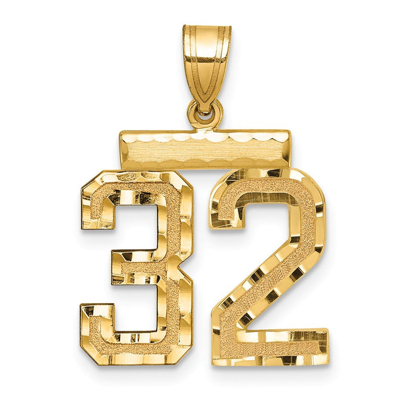 14k Gelbgold Medium Diamant-geschliffener Zahl-32-Charm