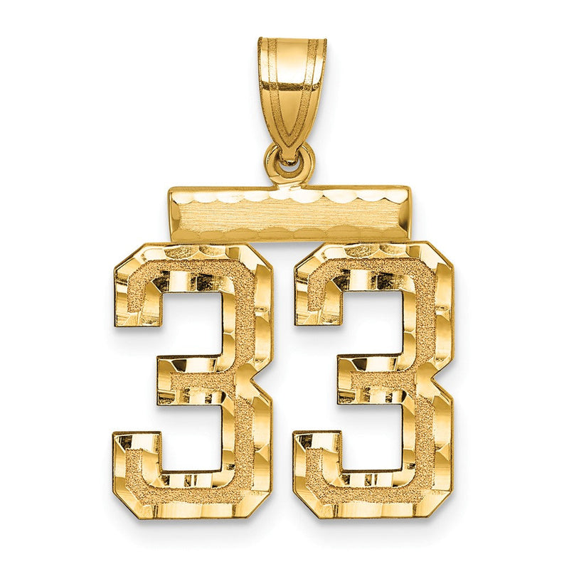 14K Gelbgold Diamant-Charm mit Nummer 33, mittelgroß, diamantgeschliffen