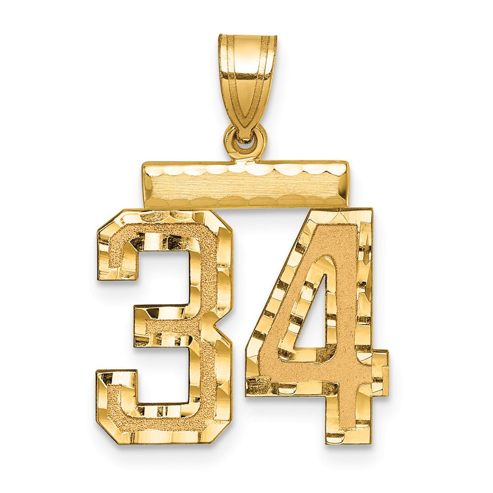 14K Gelbgold Diamantgeschliffener Charm „Zahl 34“, Mittelgröße