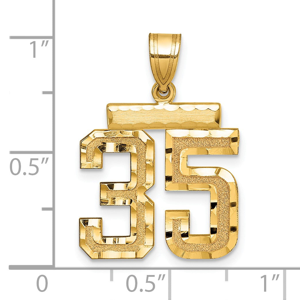 14K Gelbgold Medium Diamant-geschliffener Zahl 35 Charm