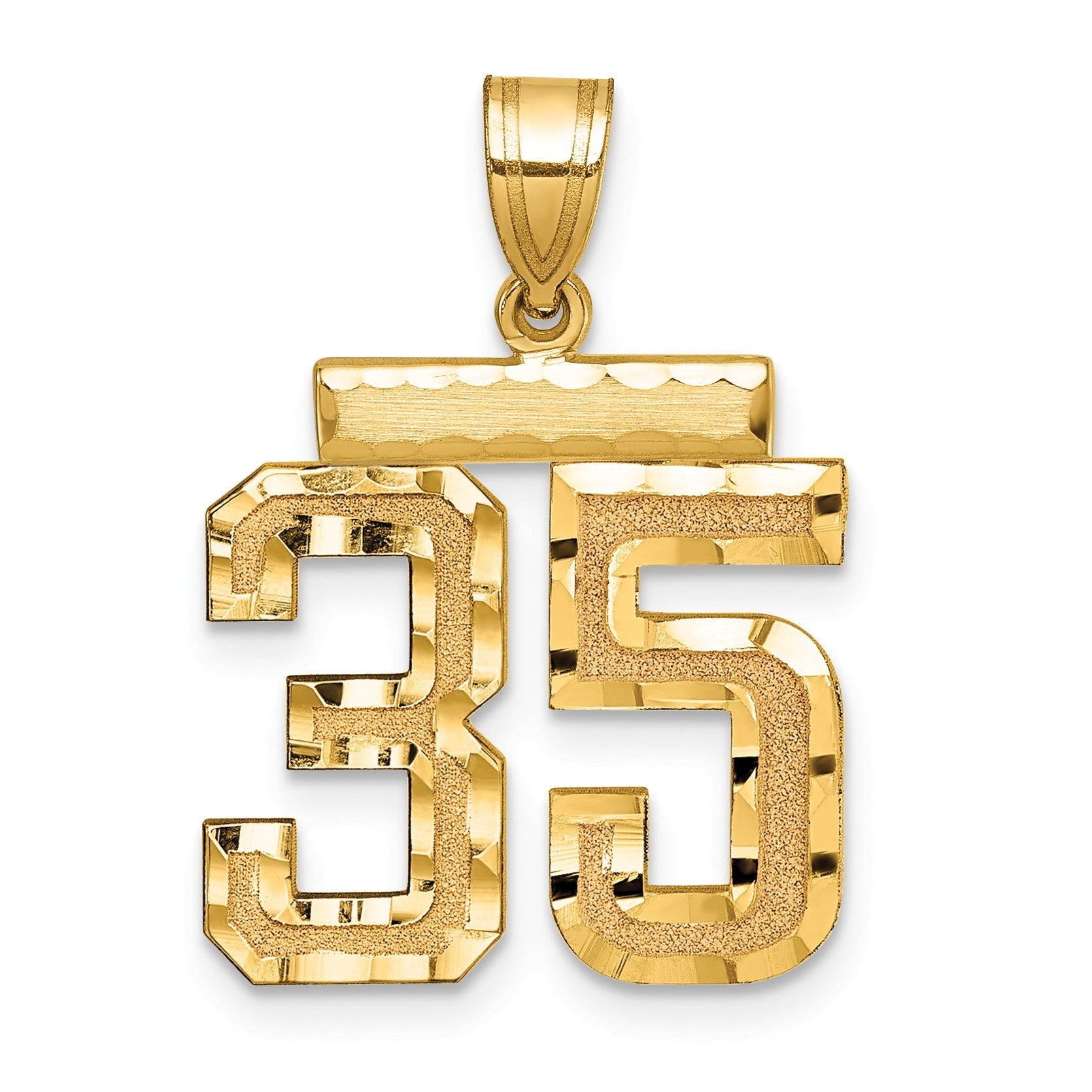 14K Gelbgold Medium Diamant-geschliffener Zahl 35 Charm