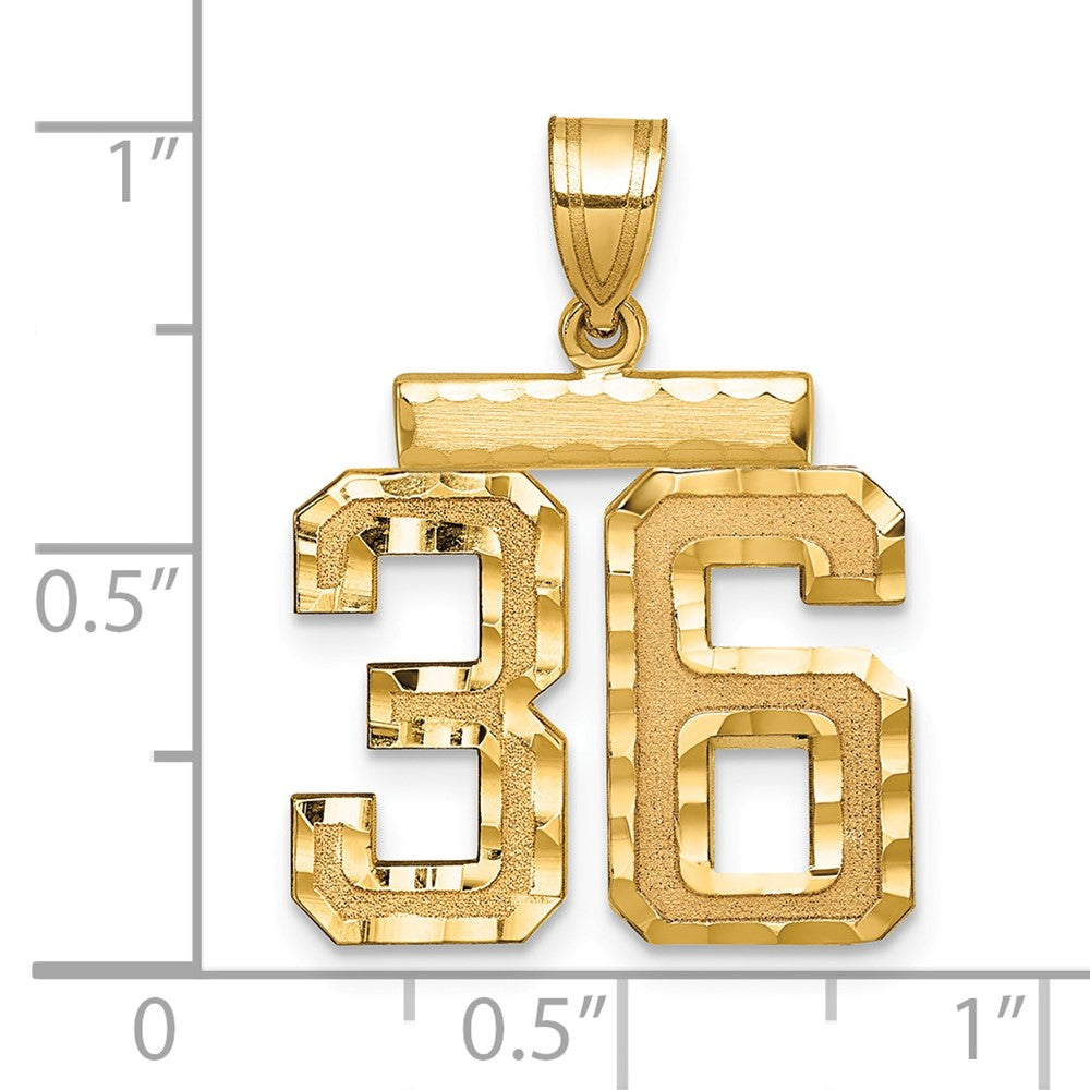 14K Gelbgold Diamant-geschliffener Zahl-36-Charm, mittelgroß