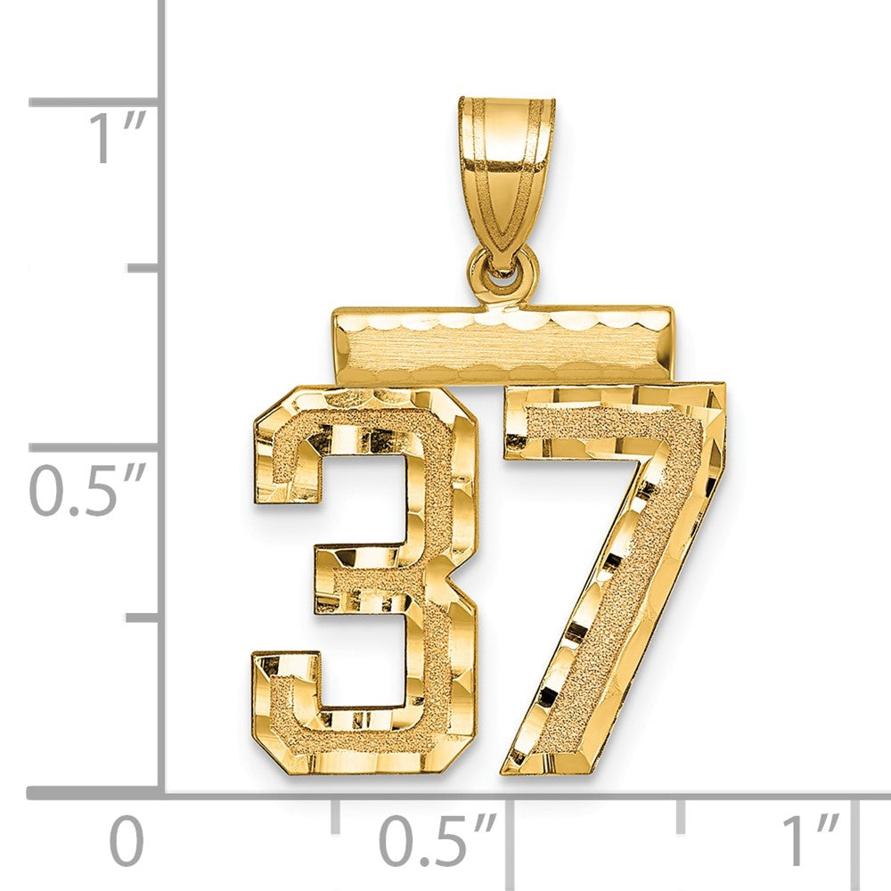 14K Gelbgold Nummer-37-Charm, mittelgroß, diamantiert