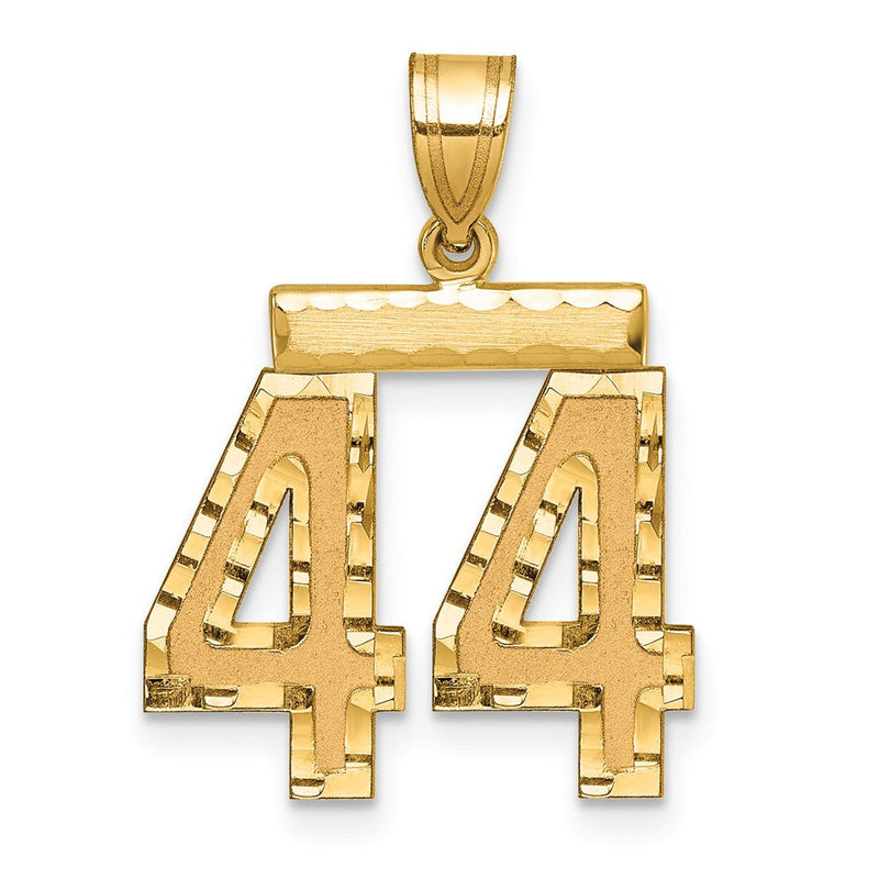 14K Gelbgold Diamantgeschliffener Zahlenanhänger "44", mittelgroß