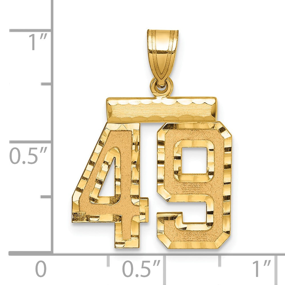 14K Gelbgold Diamantgeschliffener Charm mit Zahl 49, Mittelgröße