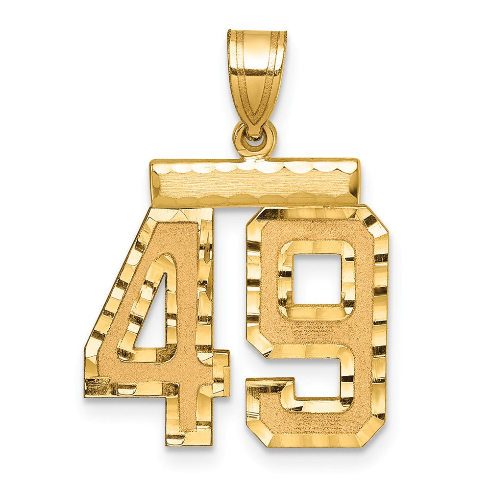 14K Gelbgold Diamantgeschliffener Charm mit Zahl 49, Mittelgröße