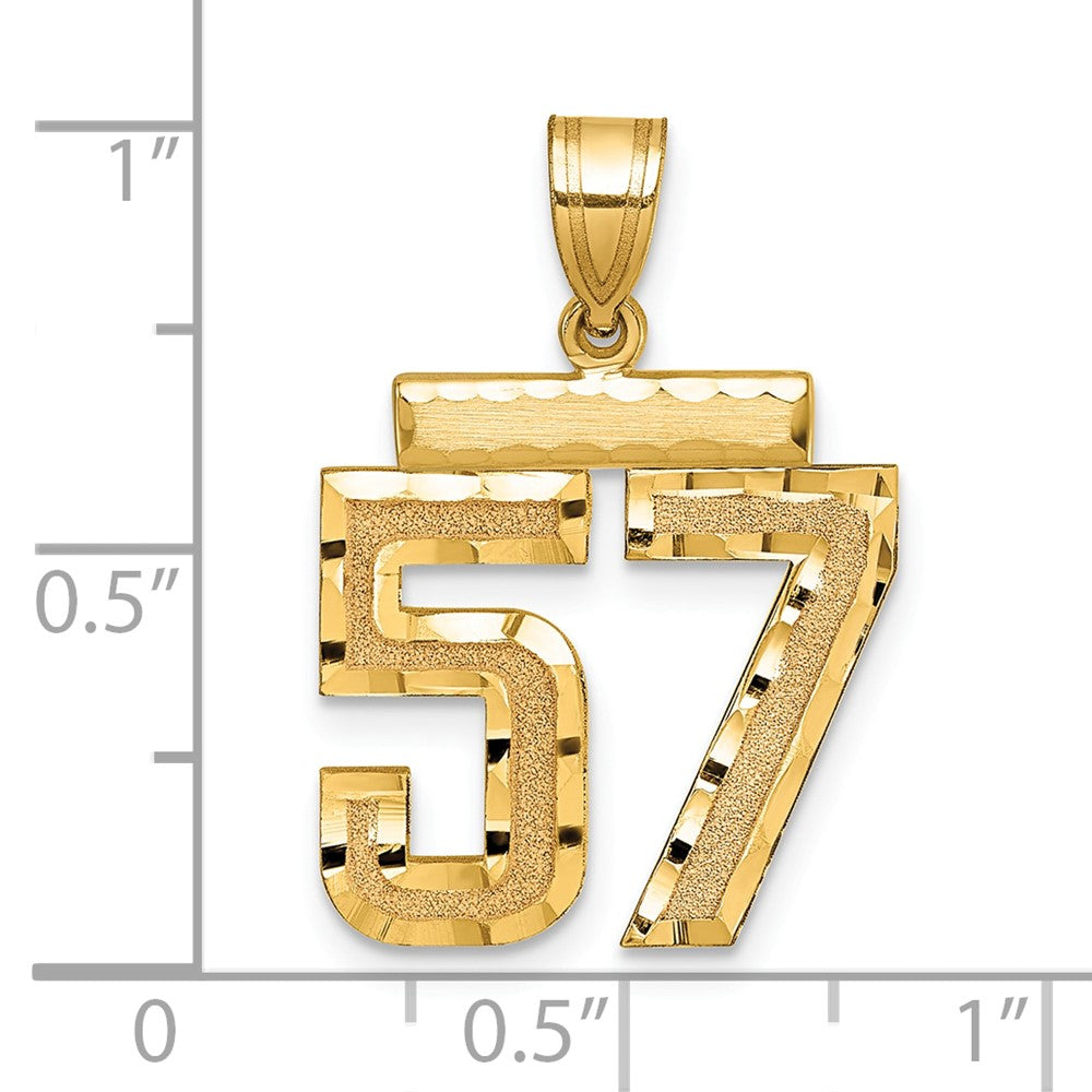 14K Gelbgold Mittelgroßer Diamantgeschliffener Charm Zahl 57
