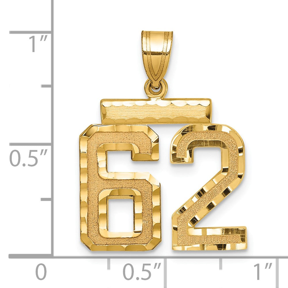 14K Gelbgold Diamantgeschliffener Charm „Zahl 62", mittelgroß