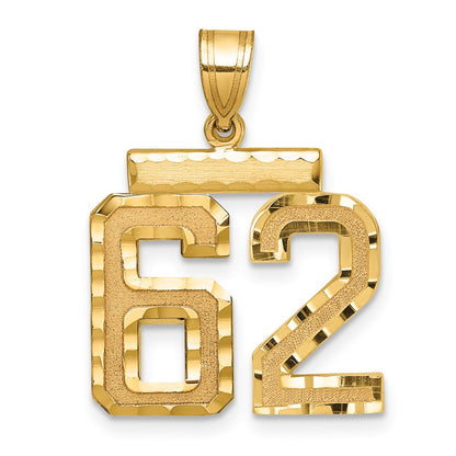 14K Gelbgold Diamantgeschliffener Charm „Zahl 62", mittelgroß