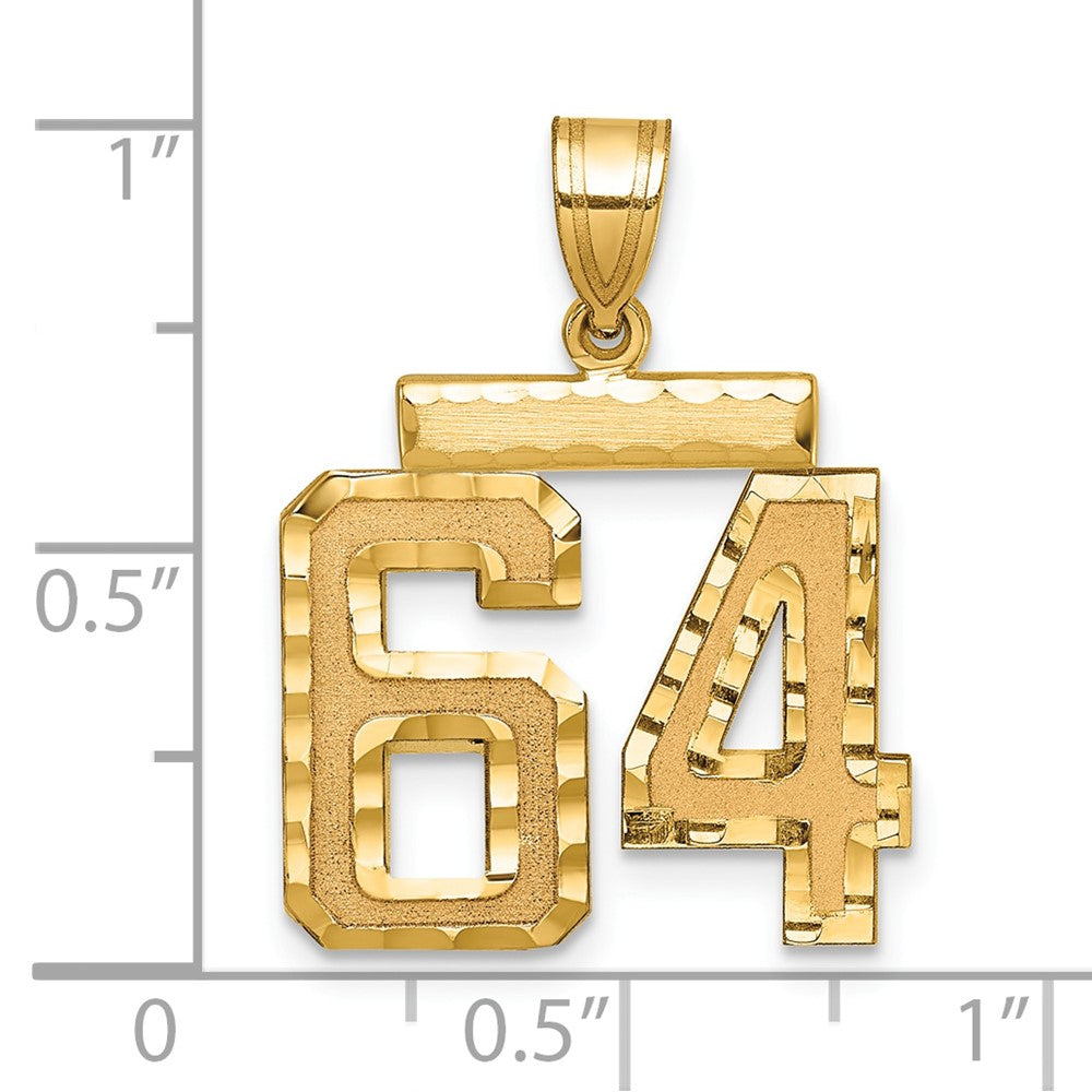 14K Gelbgold Diamantgeschliffener Zahl-64-Charm, mittelgroß