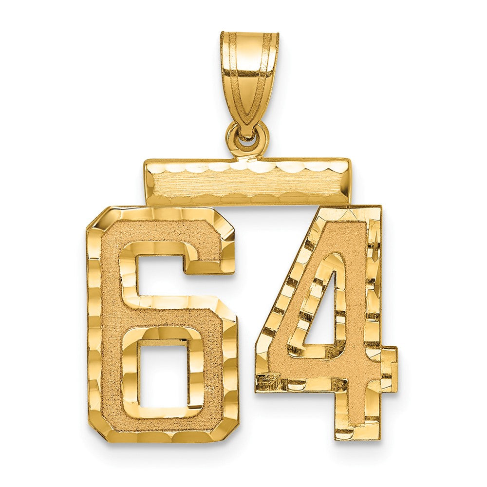 14K Gelbgold Diamantgeschliffener Zahl-64-Charm, mittelgroß