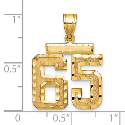 14K Gelbgold Diamantgeschliffener Zahl-65-Charm, mittelgroß