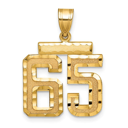 14K Gelbgold Diamantgeschliffener Zahl-65-Charm, mittelgroß