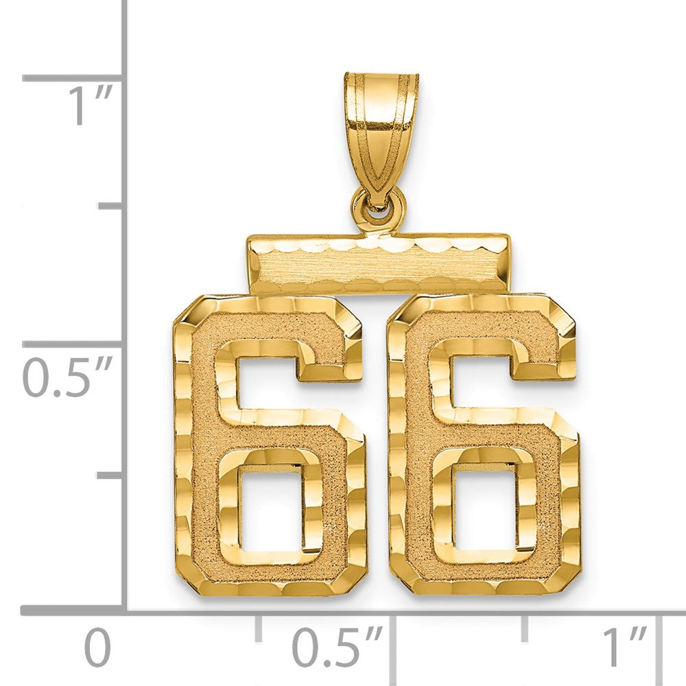 14K Gelbgold Diamantgeschliffener Zahl-66-Charm, Mittelgroß