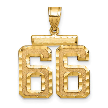 14K Gelbgold Diamantgeschliffener Zahl-66-Charm, Mittelgroß