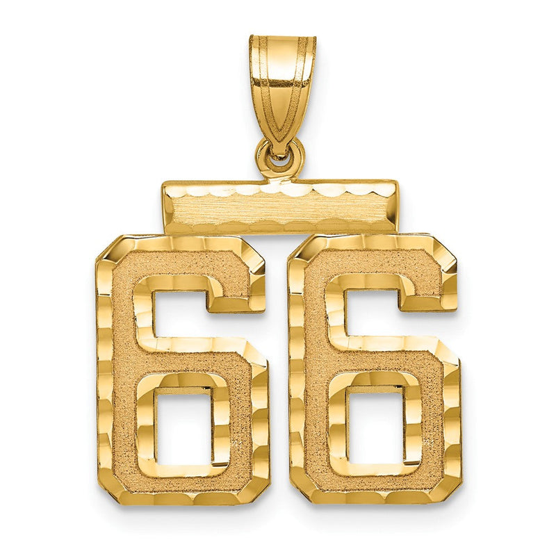 14K Gelbgold Diamantgeschliffener Zahl-66-Charm, Mittelgroß