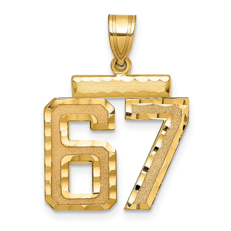 14K Gelbgold Diamantgeschliffener Zahlenanhänger "67", mittelgroß