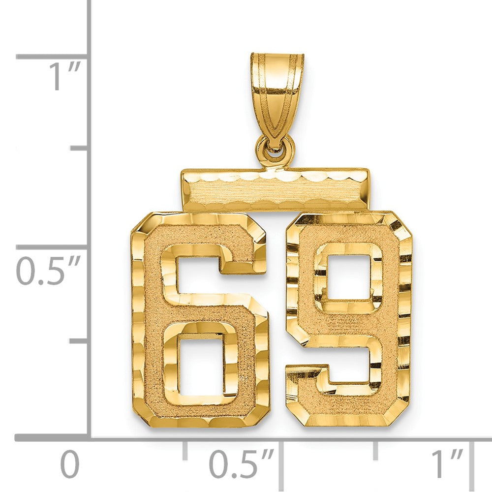 14K Gelbgold Diamantgeschliffener Zahl-69-Charm, Mittelgroß