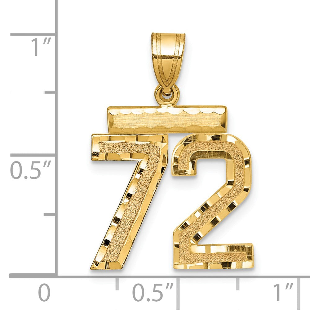 14K Gelbgold Zahl-72-Charm, mittelgroß, diamantiert