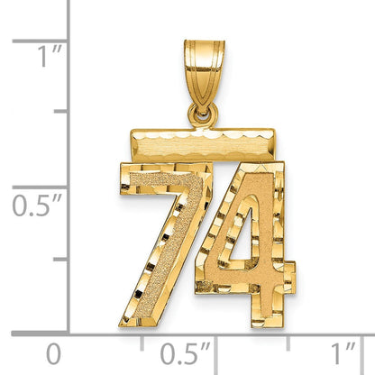 14K Gelbgold Charm mit Diamantschliff, mittelgroß, Zahl 74