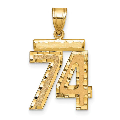 14K Gelbgold Charm mit Diamantschliff, mittelgroß, Zahl 74