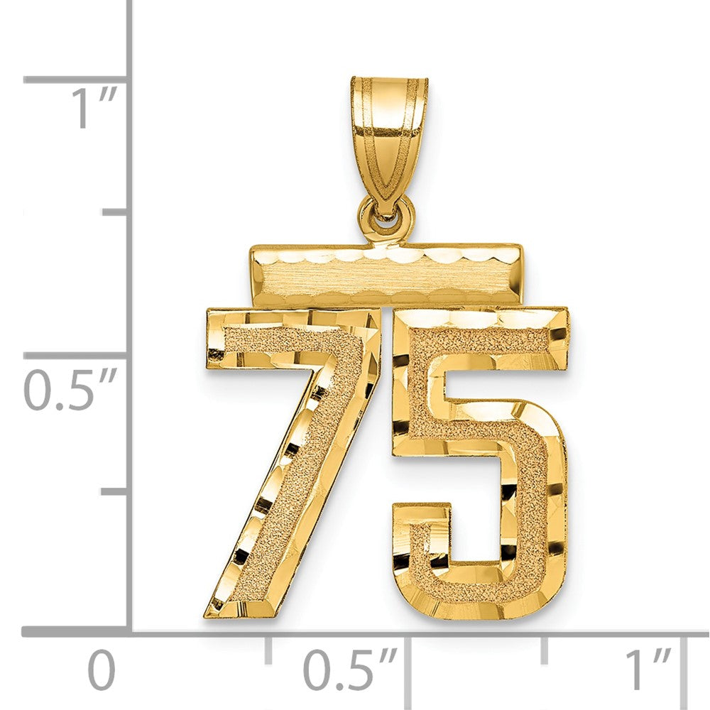 14K Gelbgold Diamantgeschliffener Zahl-75-Charm, Mittelgroß