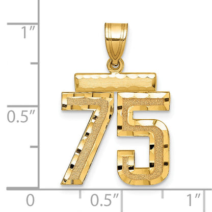 14K Gelbgold Diamantgeschliffener Zahl-75-Charm, Mittelgroß