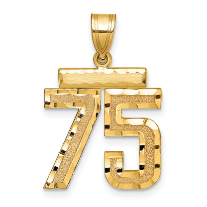 14K Gelbgold Diamantgeschliffener Zahl-75-Charm, Mittelgroß