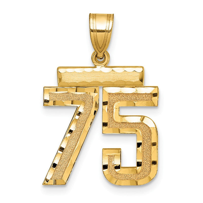14K Gelbgold Diamantgeschliffener Zahl-75-Charm, Mittelgroß